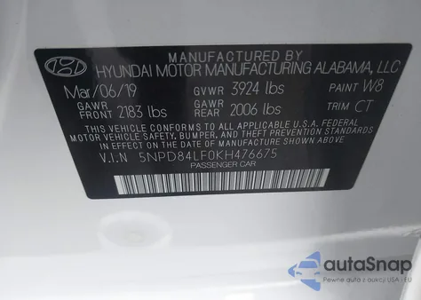 2019 Hyundai Elantra Sel из США, поврежденный, VIN 5NPD84LF0KH476675